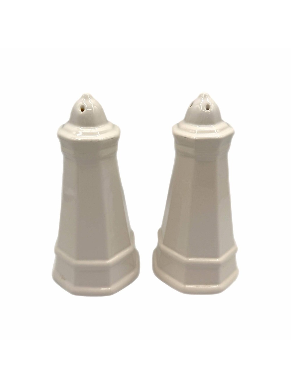 Set of 2 Pfaltzgraff Heritage White Stoneware Salt & Pepper Shakers - Lighthouse